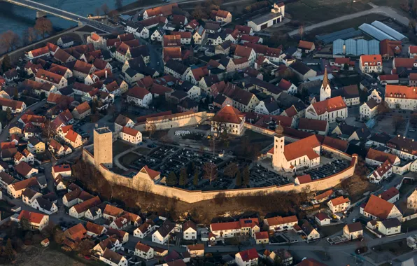 Картинка башня, дома, Германия, Бавария, крепость, Фобург-на-Дунае