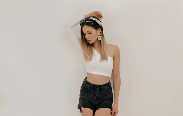 Girl, shorts, model, cute, earrings, tank top, denim