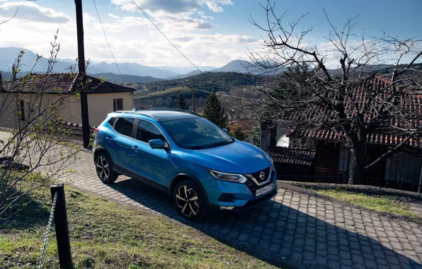 Авто, солнце, горы, дом, Nissan, Qashqai