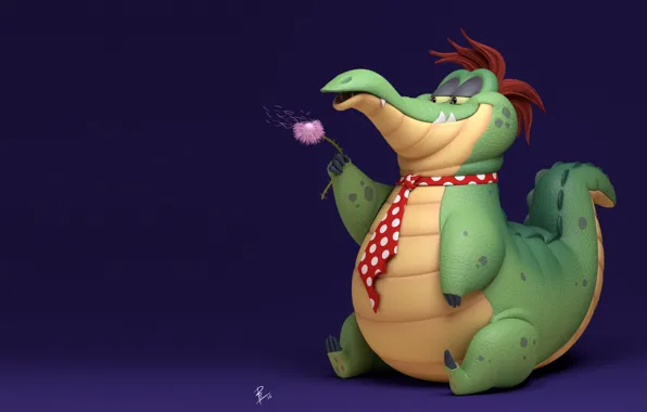 Картинка крокодил, детская, Ran - the Alligator, David Barrero, цветочек.