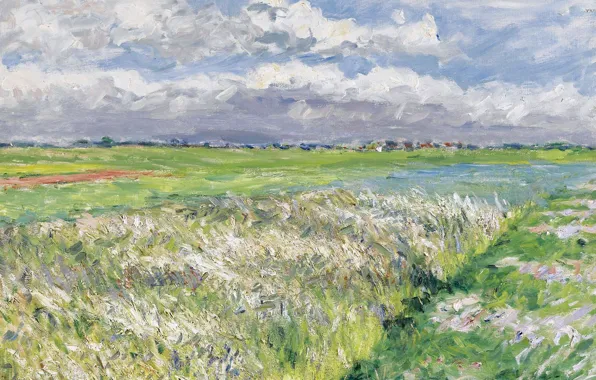 Пейзаж, природа, картина, Gustave Caillebotte, Равнина Женвилье. Этюд в Жёлтом и Зелёном, Гюстав Кайботт