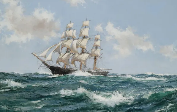 Картинка море, облака, корабль, парусник, Montague Dawson