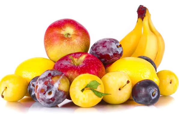 Яблоки, бананы, фрукты, сливы, лимоны, алыча