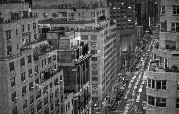 Картинка дождь, чёрно-белая, New York