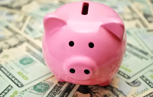 Pink, money, piggy bank