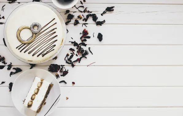 Шоколад, торт, cake, крем, десерт, wood, leaves, tea