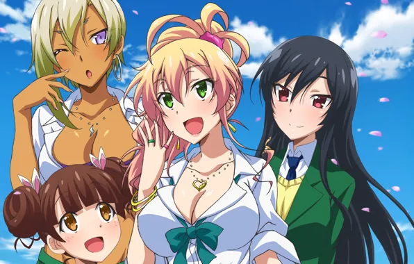 Картинка anime, pretty, blonde, friends, japanese, oppai, bishojo, seifuku