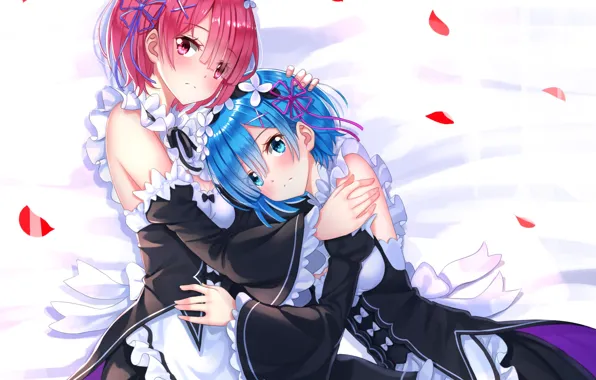 Девушки, anime, art, сёстры, Ram, Rem, Re: Zero kara Hajimeru Isekai Seikatsu