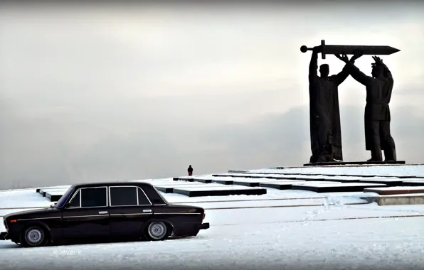 Картинка машина, снег, Авто, памятник, Lada, auto, Лада, 2103