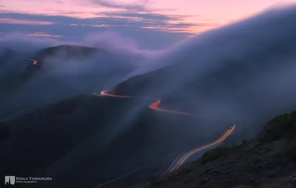 Следы, туман, выдержка, photographer, горная дорога, Kenji Yamamura