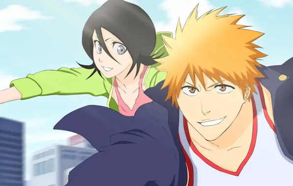 Аниме, арт, Bleach, Блич, Ичиго Куросаки, Кучики Рукия