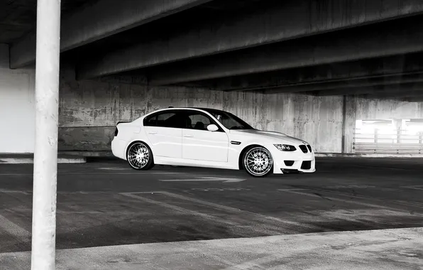 Белый, бмв, BMW, парковка, white, E90