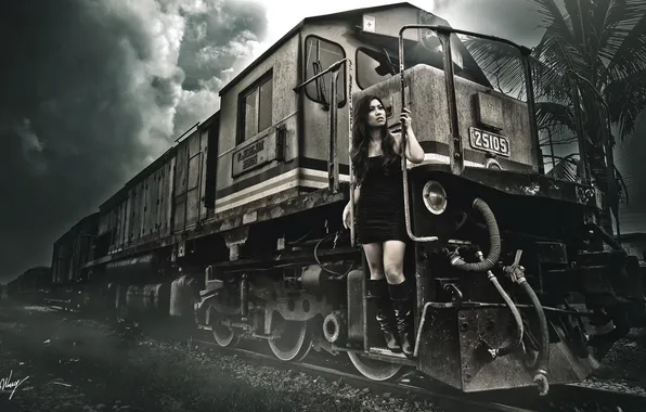 Картинка девушка, ночь, поезд