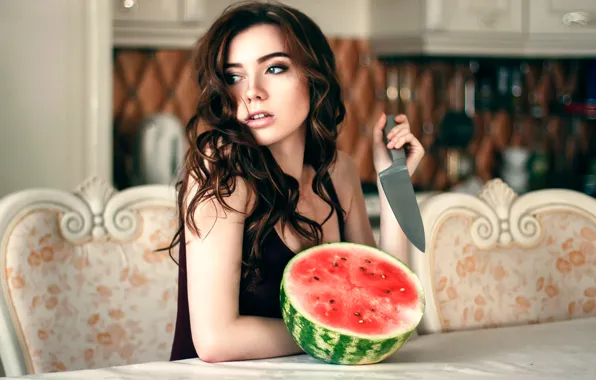Картинка девушка, арбуз, нож, Anastasia Lis