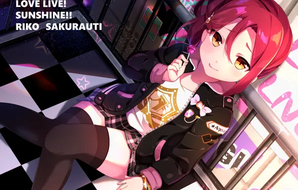 Взгляд, девушка, сидит, love live! school idol project, love live! sunshine!!, sakurauchi riko