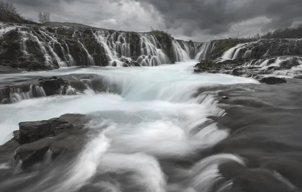 Природа, скалы, берег, водопад, поток