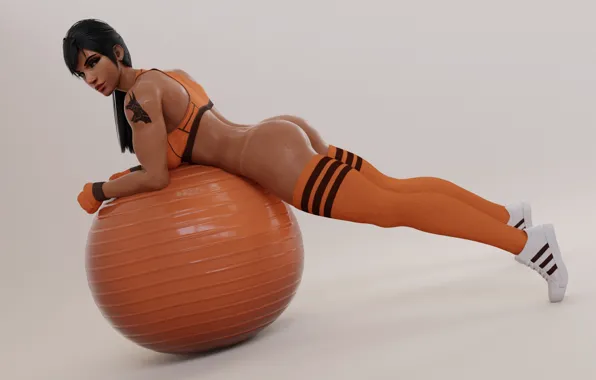 Попа, девушка, рендеринг, ноги, шар, красавица, задница, pin up