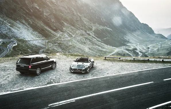 Car, горы, range rover, jaguar f-type