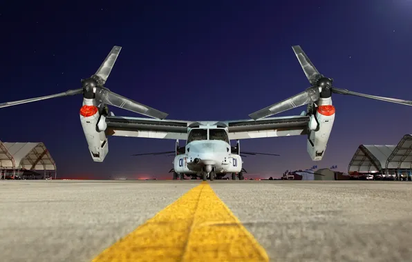 Картинка ночь, самолёт, аэродром, Bell V-22 Osprey