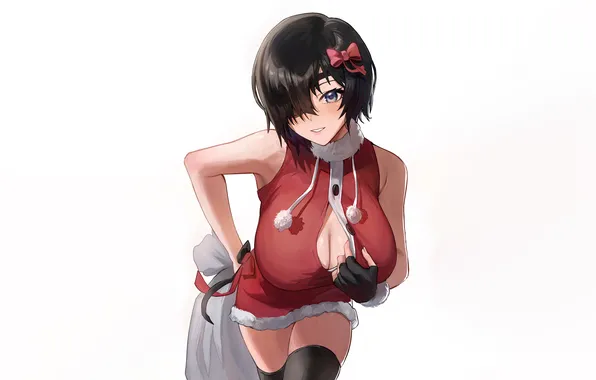 Girl, sexy, cleavage, dress, boobs, smile, anime, blue eyes