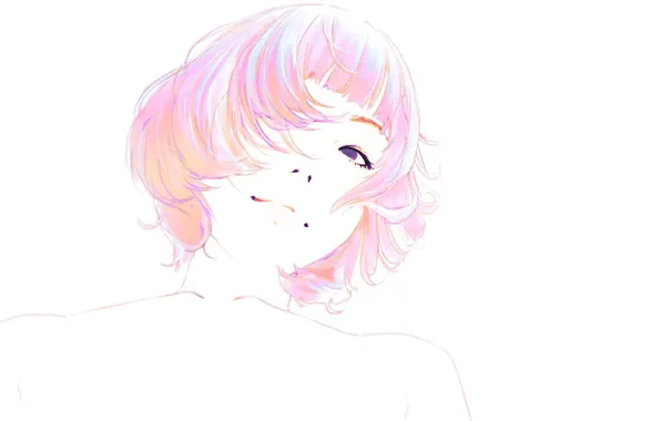 Лицо, стрижка, белый фон, плечи, челка, розовые волосы, портрет девушки, Илья Кувшинов