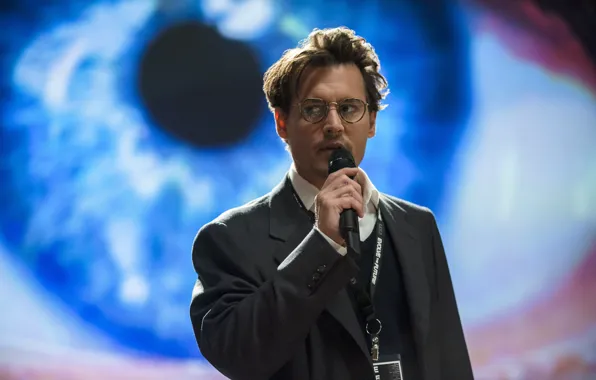 Johnny Depp, очки, костюм, актер, Джонни Депп, микрофон, Превосходство, Transcendence