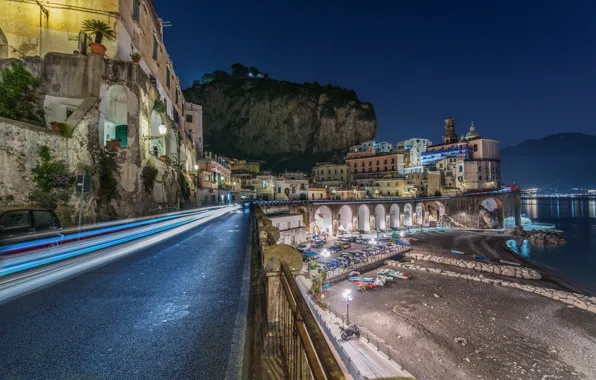 Ночь, город, Atrani - Amalfi Coast