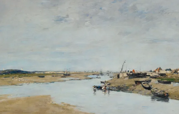 Пейзаж, река, лодка, картина, Эжен Буден, Eugene Boudin, Этапль