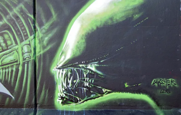 Стена, граффити, Чужой, Alien, Graffiti