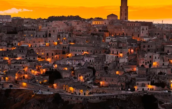 Город, вечер, Italy, Матера, Province of Matera