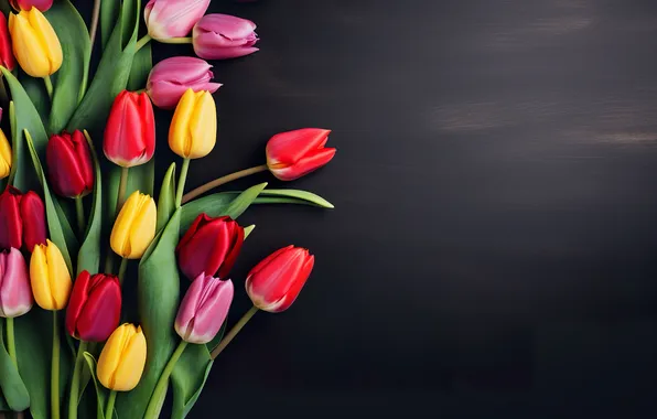 Цветы, букет, colorful, тюльпаны, wood, flowers, tulips, spring