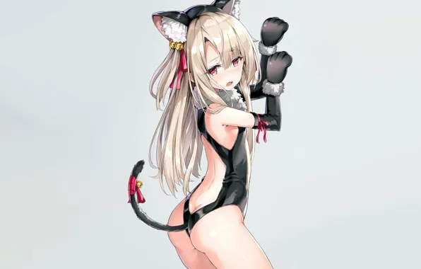 Girl, sexy, ass, cleavage, long hair, boobs, animal ears, anime