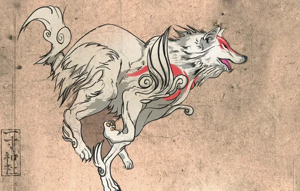 Картинка волк, бежит, Okami