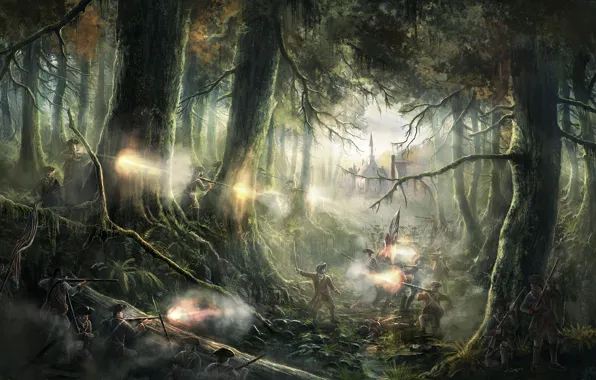 Картинка лес, оружие, бой, солдаты, Empire: Total War