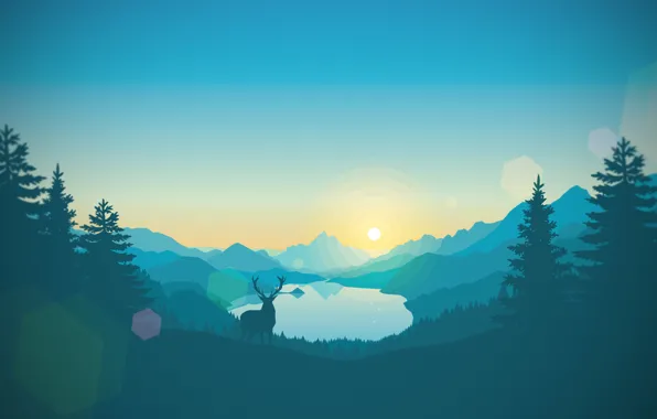 Картинка горы, восход, олень