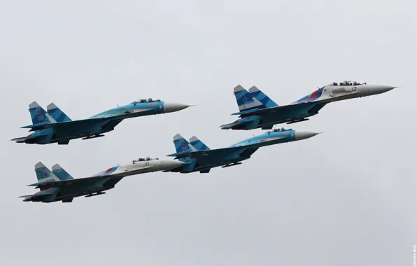 Картинка истребители, Sukhoi, пилотажная группа, Су-27, российские, «Соколы России»