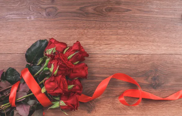 Цветы, розы, букет, красные, red, wood, flowers, romantic