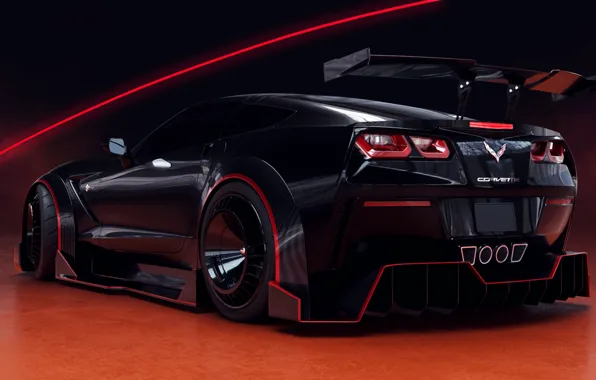 Авто, Черный, Corvette, Машина, Car, Рендеринг, Stingray, Corvette Stingray