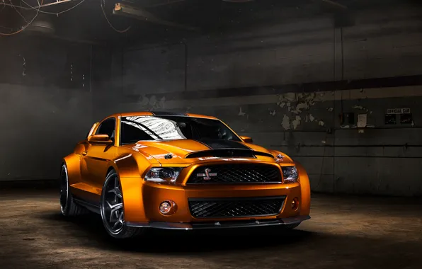 Картинка Mustang, Ford, Shelby, GT500, мускул кар, muscle car, front, orange