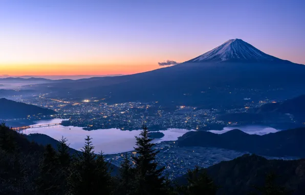 Гора, озера, Япония, Фудзияма