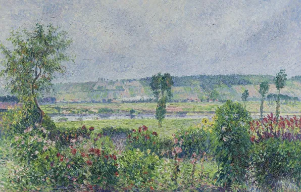 Картинка пейзаж, картина, Камиль Писсарро, Долина Сены возле Дампса. Сад Октава Мирбо