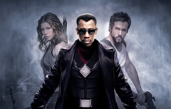 Девушка, оружие, вампир, парни, трио, Блэйд, Blade Trinity