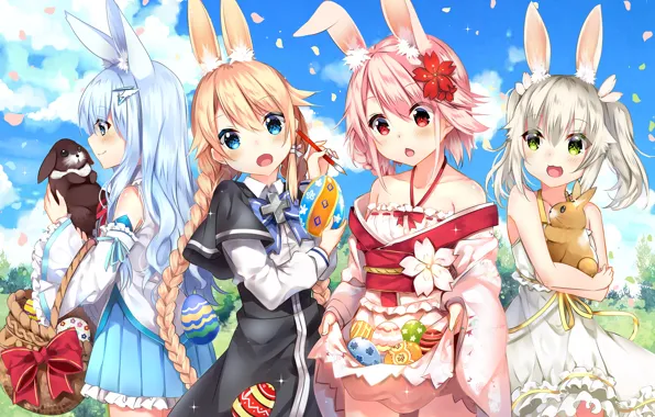 Girl, long hair, dress, animal ears, anime, beautiful, short hair, pretty