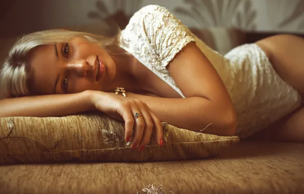 Девушка, улыбка, милая, белье, прелесть, photographer, лежа, личико