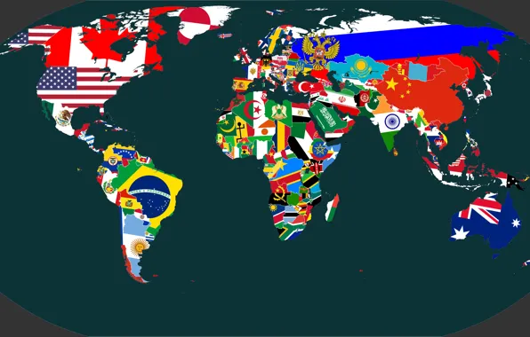 Карта, Планета, Австралия, Флаги, Африка, Континенты, Map, Страны
