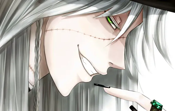 Улыбка, арт, парень, перстень, шрам, Тёмный дворецкий, Kuroshitsuji, Undertaker