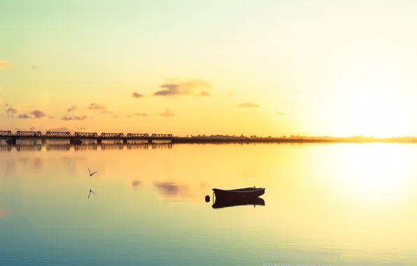 Река, лодка, утро, мот, sunrise and calmness
