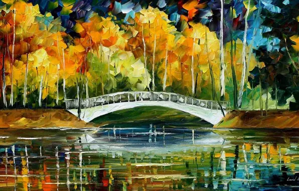 Картинка осень, мост, White Bride new Oil, картина маслом