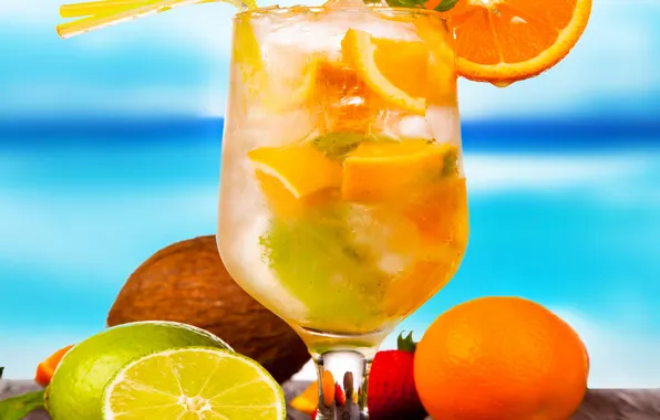 Картинка summer, beach, fresh, fruit, orange, drink, cocktail, tropical