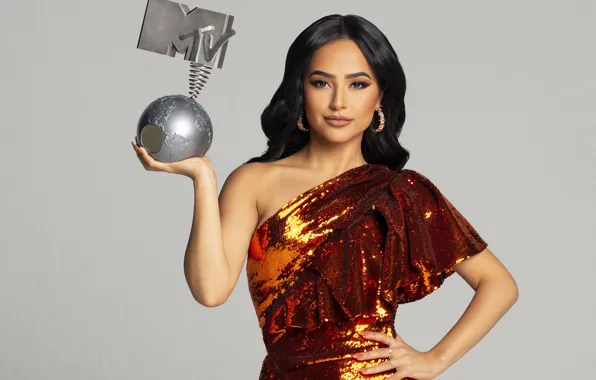 Взгляд, девушка, поза, фото, макияж, платье, певица, MTV